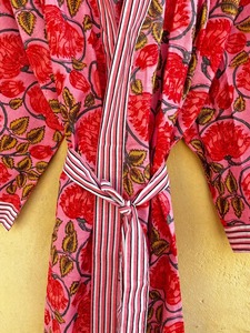 Robe Kimono en Coton Tissé à Col en V et Manches Trois-Quarts Imprimé Cerises pour Femme, Longueur Complète, Décontractée, Idéale pour le Printemps - Product Image 5
