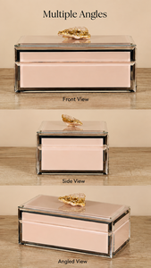 Blush <b>Pink</b> Glass Jewelry Storage Box with Natural Agate Handle Gold Accent Crystal Clear Edges Decorative Keepsake Organizer - Product Image 4