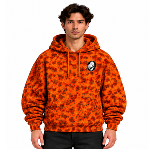 <b>Orange</b> Leopard Print <b>Hoodie</b> Oversized Pullover Streetwear Sweatshirt Heavyweight Fleece Drawstring Kangaroo Pocket Casual Top - Product Image 1