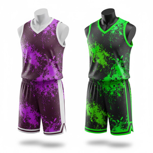 Conjunto de Uniforme de Baloncesto Sublimado Personalizado con Estampado de Salpicaduras de Pintura, Camiseta sin Mangas y Pantalones Cortos, Venta al Por Mayor - Product Image 4