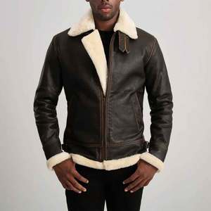 Chaqueta Bomber de Cuero Genuino Marrón para Hombre con Cierre de Piel Sintética, Corte Regular, Estilo Motociclista para Invierno - Product Image 2