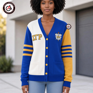 เสื้อคาร์ดิแกนอะคริลิคปักลาย Sigma Gamma Rho Sorority สำหรับผู้หญิง |   เสื้อสเวตเตอร์สไตล์วินเทจเรียบง่าย ปรับแต่งได้ ป้องกันรอยยับ - Product Image 4