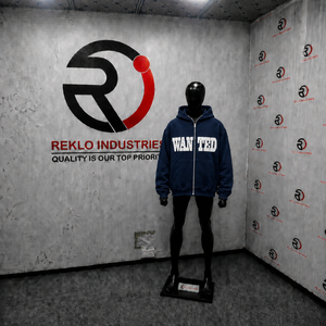 Sudadera con capucha azul marino con cremallera y estampado gráfico, estilo urbano oversize, de algodón grueso y forro polar, para hombre, venta al por mayor, talla regular - Product Image 3