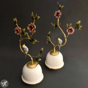 Bol de service coloré en métal plaqué or de haute qualité avec poignées décorées de perroquets et de fleurs, idéal pour les aliments et les chocolats - Product Image 5