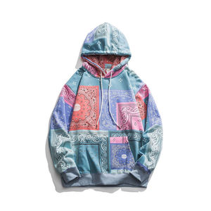 Sweat-shirt à capuche brodé patchwork Hip Hop unisexe, coupe oversize, style streetwear, personnalisable avec logo, 100% coton - Product Image 1