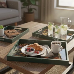 Wooden serving tray premium handcrafted design smooth polished surface ideal for serving breakfast snacks - Product Image 5
