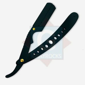 Navaja de Afeitar Recta para Hombre, de Acero Inoxidable con Mango Metálico, Negra, para Limpiar la Barba - Product Image 3
