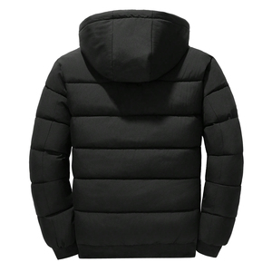 Premium Men's Winter Puffer <b>Jacket</b> Hooded Thick <b>Fleece</b> <b>Lined</b> Windproof Casual Style Black Polyester Wadding Zipper Closure - Product Image 2