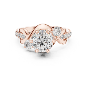 Anillo de Moissanita Art Deco con Banda Entrelazada Elegante Vinson Project, Certificado GRA, Piedras Laterales Talladas en el Centro, Acabado en Oro Rosa - Product Image 1