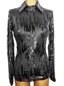 Chemise de spectacle western noire à sequins avec col en strass pour style Rodeo - Product Image 5