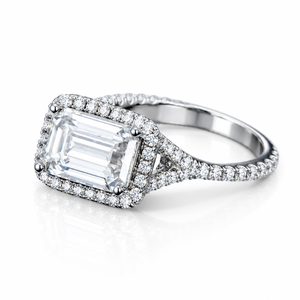 <b>Emerald</b> Cut Moissanite Halo <b>Ring</b> 925 Sterling <b>Silver</b> Pave Diamond Engagement Wedding <b>Ring</b> GRA Certified for Women's - Product Image 3