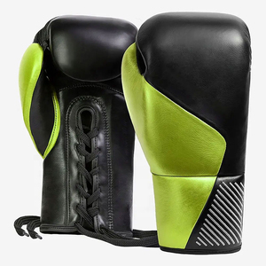 Gants de boxe en cuir noir et bleu avec fermeture à lacets pour adultes, design respirant pour l'entraînement de boxe - Product Image 6