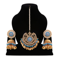 Boucles d'oreilles pendantes tendance en alliage indien avec zircon, pompon, Jhumka, faites à la main, en cristal, strass, perles, bijoux de mariage Maang Tikka