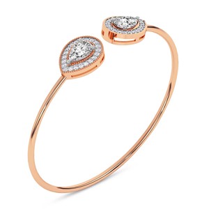 Brazalete de oro rosa de 14 quilates Thea Halo Flexi con diamantes de laboratorio (1 quilate) Tw. Joyería nupcial de lujo certificada por IGI para mujer, estilo minimalista - Product Image 6
