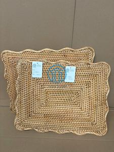 Vintage-Style Scalloped Woven <b>Placemat</b>, Rectangular Rattan Dining Mat for Rustic Elegant Tablescapes - Product Image 4