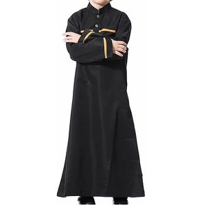 Black Color Kids <b>Thobe</b> Muslim Dress Cotton Polyester Islamic Thobes Kids Clothing for Boys Breathable Wholesale OEM ODM - Product Image 6