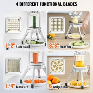 Affettatrice Professionale in Acciaio Inox per Verdure con 4 Lame da 1/4, 3/8, 1/2 Pollici, Taglia a 6 Fette per Frutta e Patatine Fritte - Product Image 3