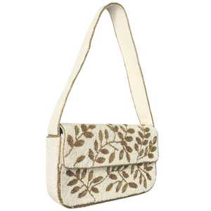 Sac à main en toile brodée à la main avec motif de feuilles, forme rectangulaire, fil en polyester, lavable, usage quotidien - Product Image 1