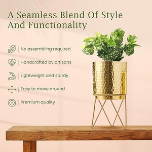 Modern <b>Brass</b> Flower Pot With Hammered Finish Handcrafted Planter For Desktop Green <b>Plants</b> Lightweight And Sturdy Design - Product Image 3
