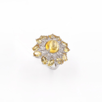 Cincin Wanita Modern Model 0443 925 Perak Sterling Citrine Alami Berlapis Rhodium OEM ODM Perhiasan Berkualitas