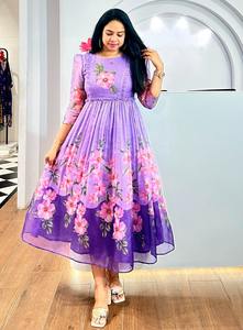 AARYA 2026 Nuevo Vestido Casual de Verano con Estampado Lindo y Moderno, Estilo Occidental, Holgado, Largo hasta la Rodilla, para Mujer, Tallas Grandes, Cuello Redondo, Tejido Mixto Chanderi - Product Image 5