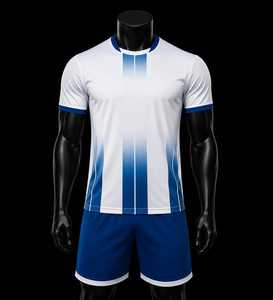 Men's White Blue Gradient Soccer Jersey Short Sleeve Moisture Wicking Athletic Fit Sublimated Print All Seasons Apparel - Product Image 1