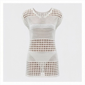 North Approach Women's Hollow Out <b>Knitted</b> T-Shirt Round Neck Breathable Dot <b>Pattern</b> White - Product Image 1