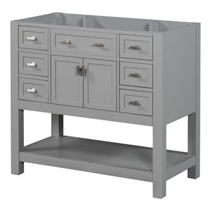 Mobile Bagno Moderno Bianco da 36 Pollici Senza Piano Superiore, 2 Ante con Chiusura Ammortizzata e 6 Cassetti, Pratico Lavabo con Spazio di Archiviazione - Product Image 4