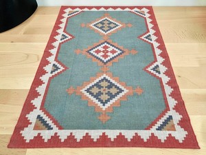Alfombra Kilim Hecha a Mano con Patrón Geométrico, Tejido Plano de Lana y Acrílico, Rectangular, para Sala de Estar, con Base Antideslizante de Goma - Product Image 1