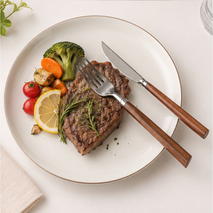 Ensemble de couverts en acier inoxydable avec manche en bois naturel, couverts modernes écologiques pour la maison, les restaurants et les mariages - Product Image 2