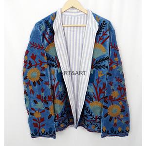 Handmade Suzani Velvet Floral Pattern Embroidered Jacket Boho Style Winter Statement Coat - Product Image 3