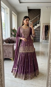 Chinon Silk <b>Sequin</b> Lehenga Embroidered Long <b>Top</b> Finished Lace Dupatta Stitched Blouse Women Festive Three Piece Suit Set - Product Image 2