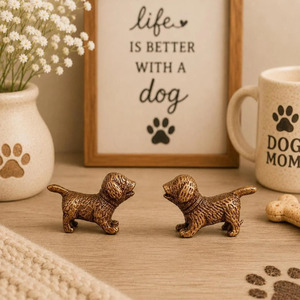 SHUBHAM Figurines de chiens miniatures en laiton massif, style Art déco, faites à la main, paire de statues décoratives de chiots, décoration intérieure, bureau, objet de collection, cadeau - Product Image 1