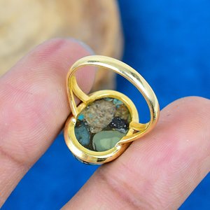Handmade Boulder <b>Turquoise</b> Oval Shape Gemstone <b>Ring</b> 18k Gold Micron Over 925 Sterling Silver <b>Ring</b> - Product Image 4