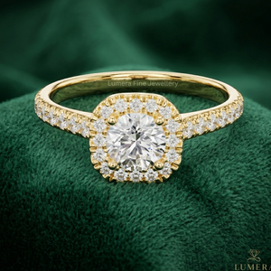 แหวนหมั้นเพชรโมอิสซาไนต์ทรงกลมทองคำขาว 14K ประดับเพชรแบบพาเว่ สำหรับผู้หญิง แหวนสัญญาแบบมินิมอล เครื่องประดับเจ้าสาว - Product Image 1