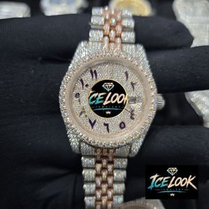 ICELOOK นาฬิกาข้อมือผู้หญิงหรูหรา ประดับโมอิสซาไนต์และสแตนเลสสตีล ตัวเรือนทรงกลม 41 มม. หน้าปัดคริสตัลแซฟไฟร์ ระบบอนาล็อก ควอตซ์ แสดงวันที่อัตโนมัติ - Product Image 1