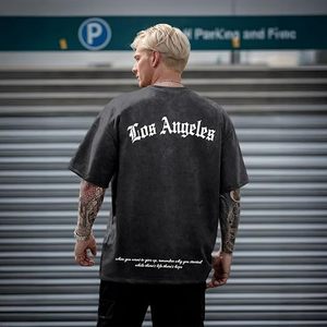 T-shirt graphique oversize pour homme, style streetwear vintage Los Angeles, délavé à l'acide, coupe ample, en coton décontracté - Product Image 5