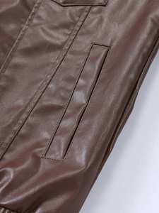 Fashion Long Sleeve Loose Fit PU Leather Coat Varsity Biker <b>pilot</b> <b>Jacket</b> for Men Leather - Product Image 5
