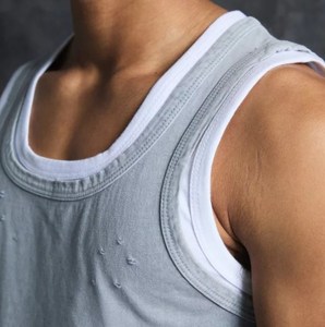 Camiseta sin mangas de doble capa para hombre, estilo casual, de algodón desgastado con lavado ácido, colores contrastantes, transpirable, tejido de punto, ¡la más vendida! - Product Image 6