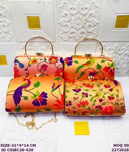 Handmade Embroidered <b>Clutch</b> Bag with Magnetic Closure and Chain Strap | Designer Ethnic <b>Wedding</b> Party Handbag for Women - Product Image 1