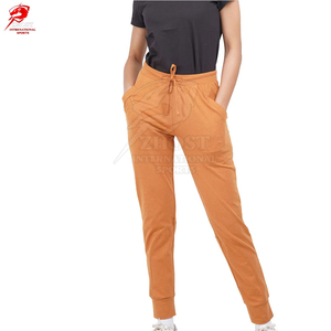 Pantalon de jogging décontracté pour femme, coupe droite, avec cordon de serrage, taille haute élastique, longueur cheville, couleur unie orange, 100 % polyester, coupe régulière - Product Image 6