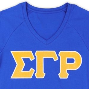 T-shirt unisexe bleu à col en V Sigma Gamma Rho, vêtement de sororité grecque, tee-shirt décontracté à manches courtes, streetwear universitaire imprimé sur mesure - Product Image 6