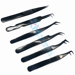 Ensemble de 6 pinces à épiler RMI, pointe lisse, acier inoxydable, revêtement couleur plasma noir, précision, longueur 10 mm - Product Image 2