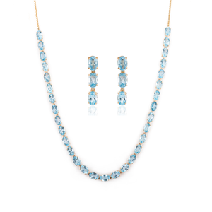 Conjunto de Joyería Geométrica Chapada en Oro con Topacio Azul Natural - Collar y Aretes para Fiesta - Product Image 3
