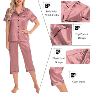 Shell Button Satin Pajama Set Full Sleeve Shawl Collar Wide Leg <b>Pants</b> Drawstring Waist Night Suit - Product Image 5