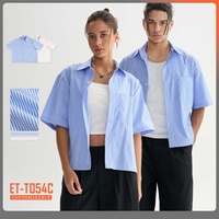 T-shirt d'été personnalisé avec logo, col montant boutonné, manches courtes, chemise de travail formelle pour homme, 100 % coton, coupe oversize