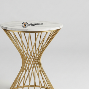 Luxury Hourglass White Marble Top <b>Stool</b> <b>with</b> Gold Wire Base Modern Decorative Side <b>Table</b> Premium Metal Pedestal for Hotel - Product Image 2