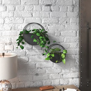 Pot de fleurs mural minimaliste en métal, circulaire, noir, pour plantes vertes - Product Image 3