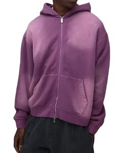 Sudadera con capucha de invierno personalizada de poliéster/algodón, de punto, extragrande, gruesa, con cremallera, estilo streetwear, lavado ácido, efecto desgastado por el sol, para hombre - Product Image 1