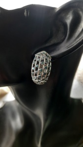 1.49 Cttw Blue Diamond Hoop <b>Huggie</b> Earrings 925 Sterling <b>Silver</b>, Round Cut Color-Enhanced Natural Diamond Earrings for Women, Om - Product Image 5